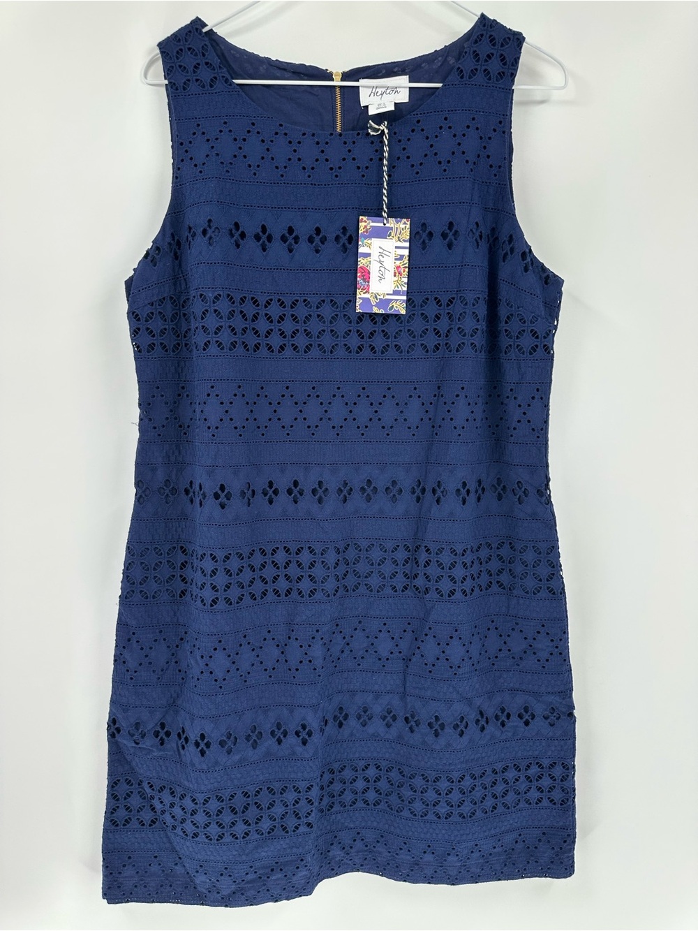 Heyton Navy Eyelet Sheath Dress NWT Pockets Sz 8 Preppy Summer